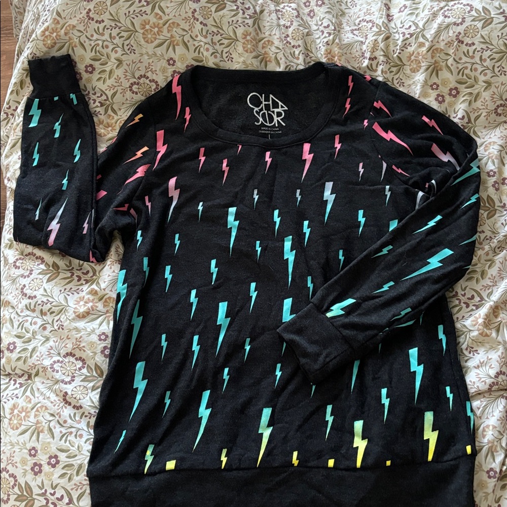 Long Sleeve Shirt with Colorful Lightning Bolts